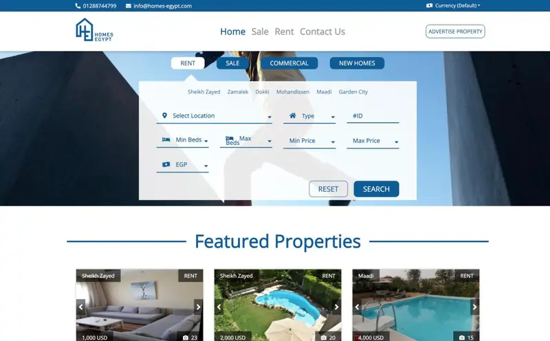 Homes Egypt property search with featured listings